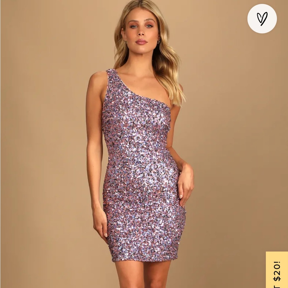 Lulus - Just Tonight Iridescent Pink Sequin One-Shoulder Bodycon Dress